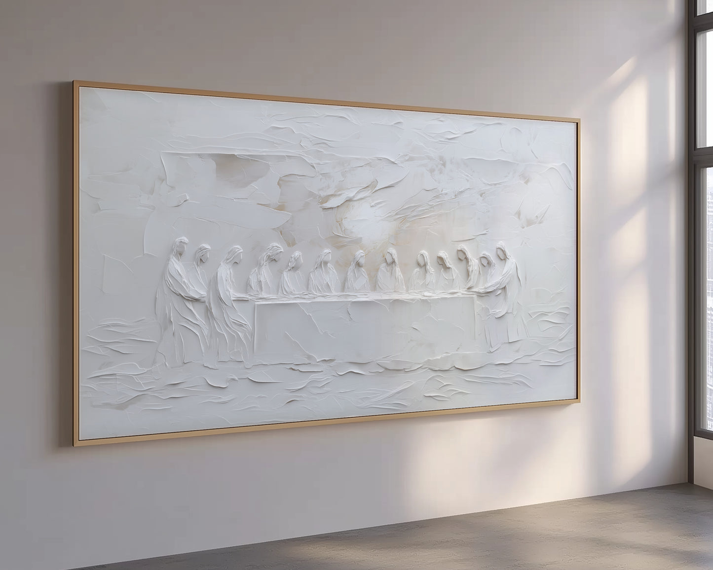 Representación escénica de La Última Cena, abstracta, gris suave - Lienzo estirado