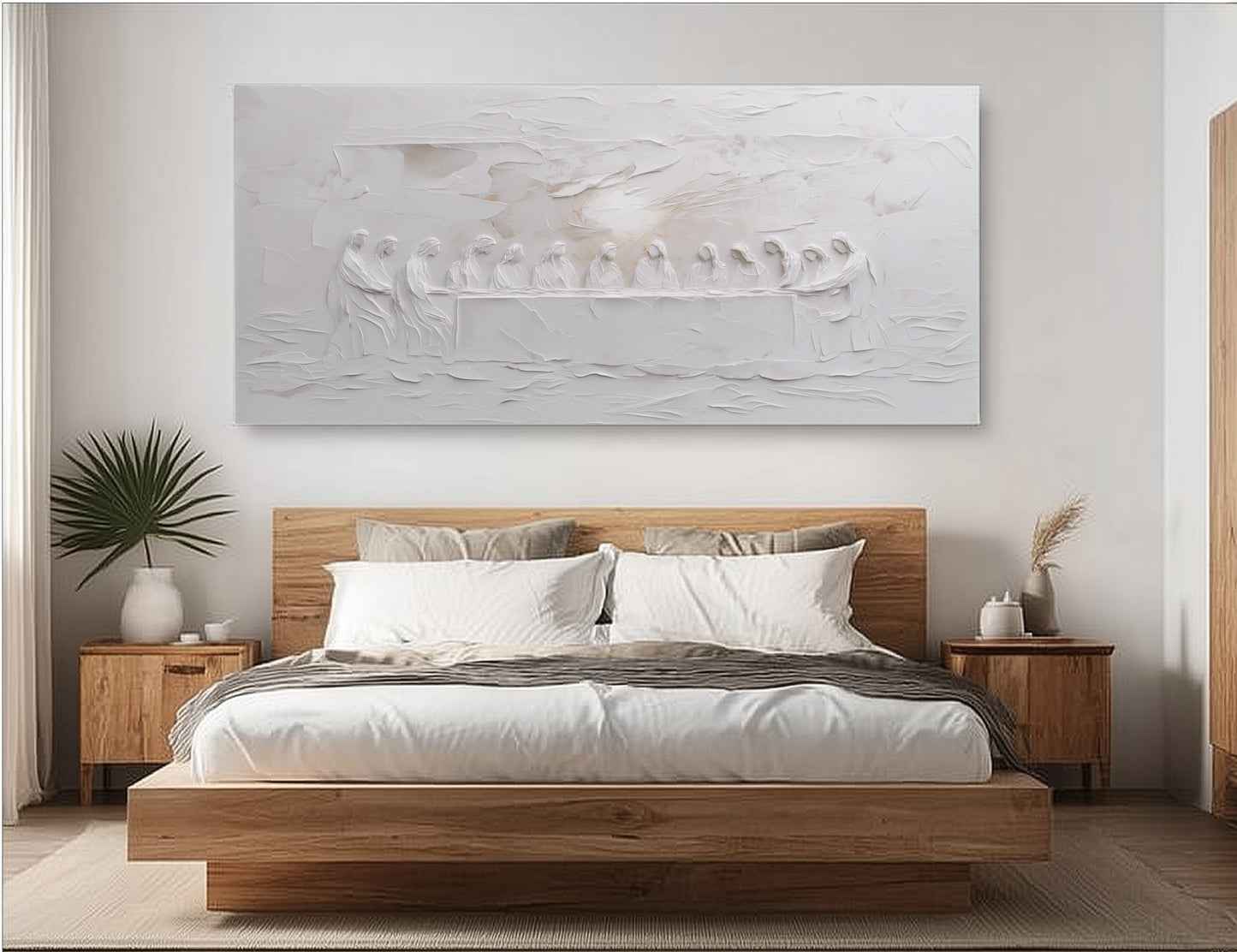 Representación escénica de La Última Cena, abstracta, gris suave - Lienzo estirado