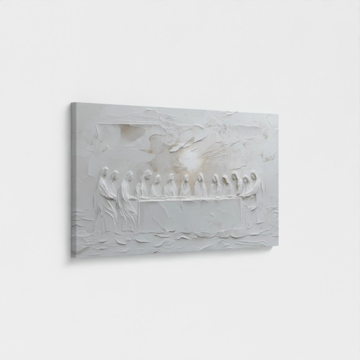 Representación escénica de La Última Cena, abstracto, gris suave - Lienzo con marco flotante