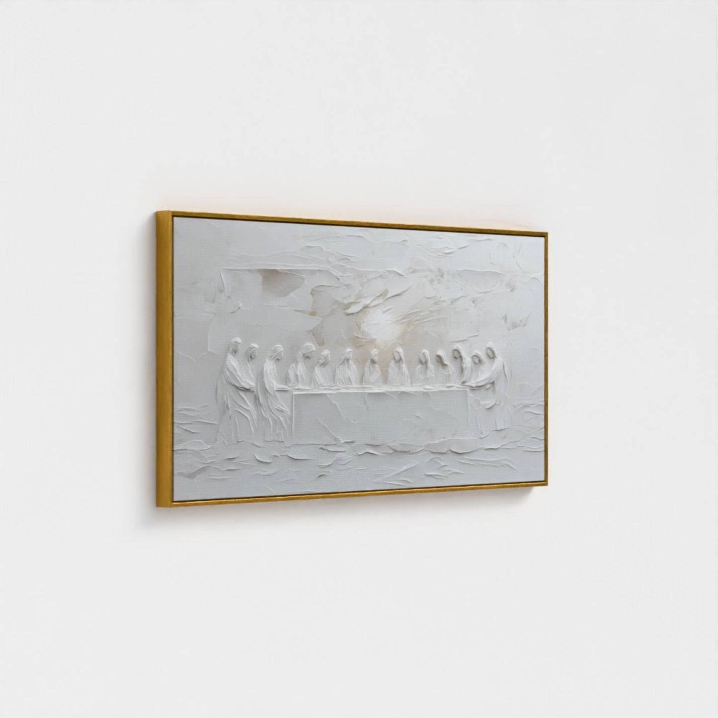 Representación escénica de La Última Cena, abstracto, gris suave - Lienzo con marco flotante