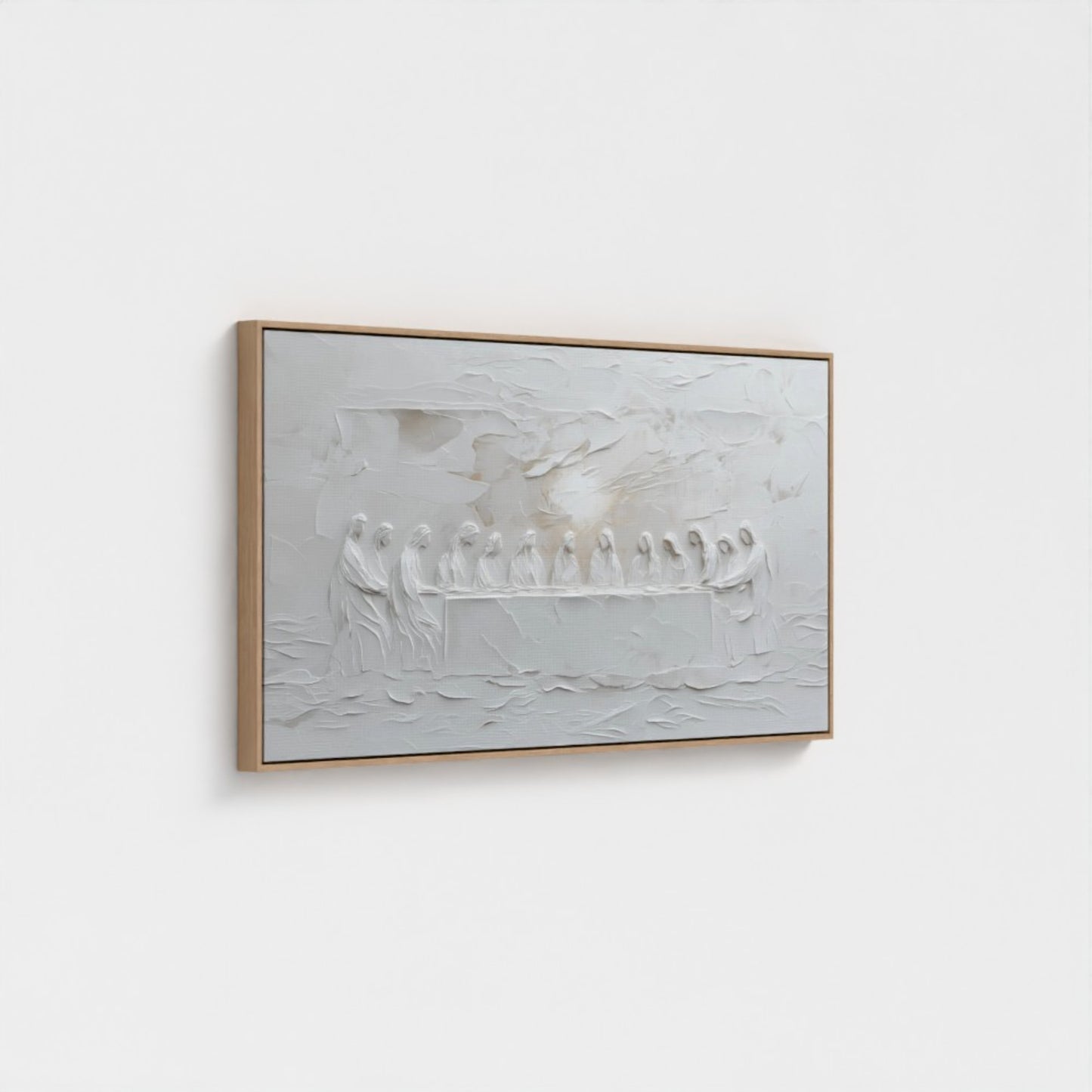 Representación escénica de La Última Cena, abstracto, gris suave - Lienzo con marco flotante