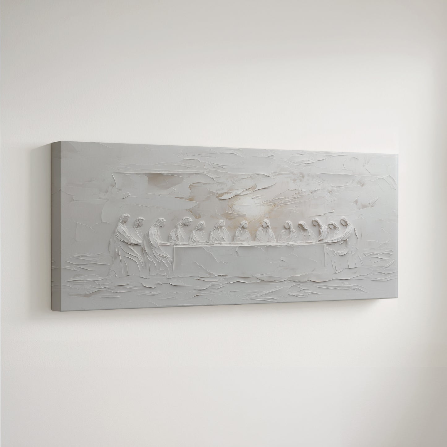 Representación escénica de La Última Cena, abstracta, gris suave - Lienzo estirado