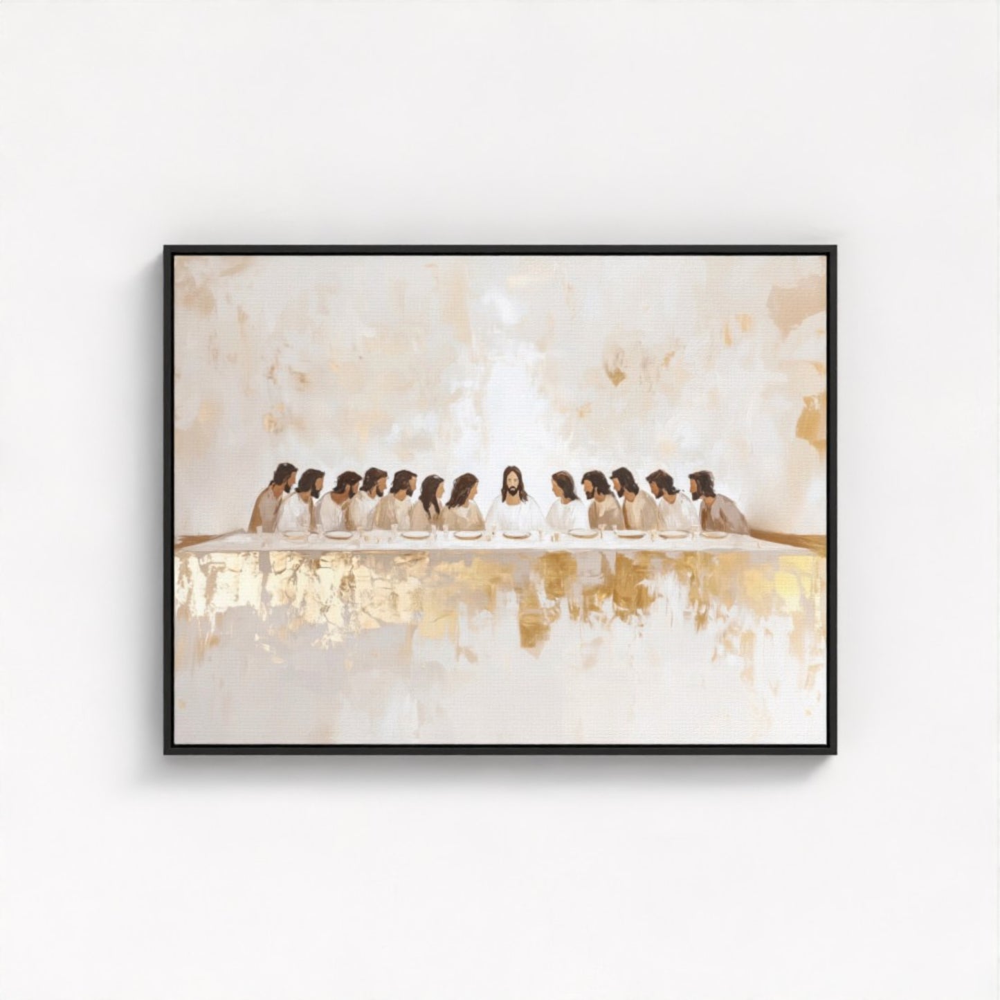 La Última Cena Abstracto Dorado - Lienzo con Marco Flotante
