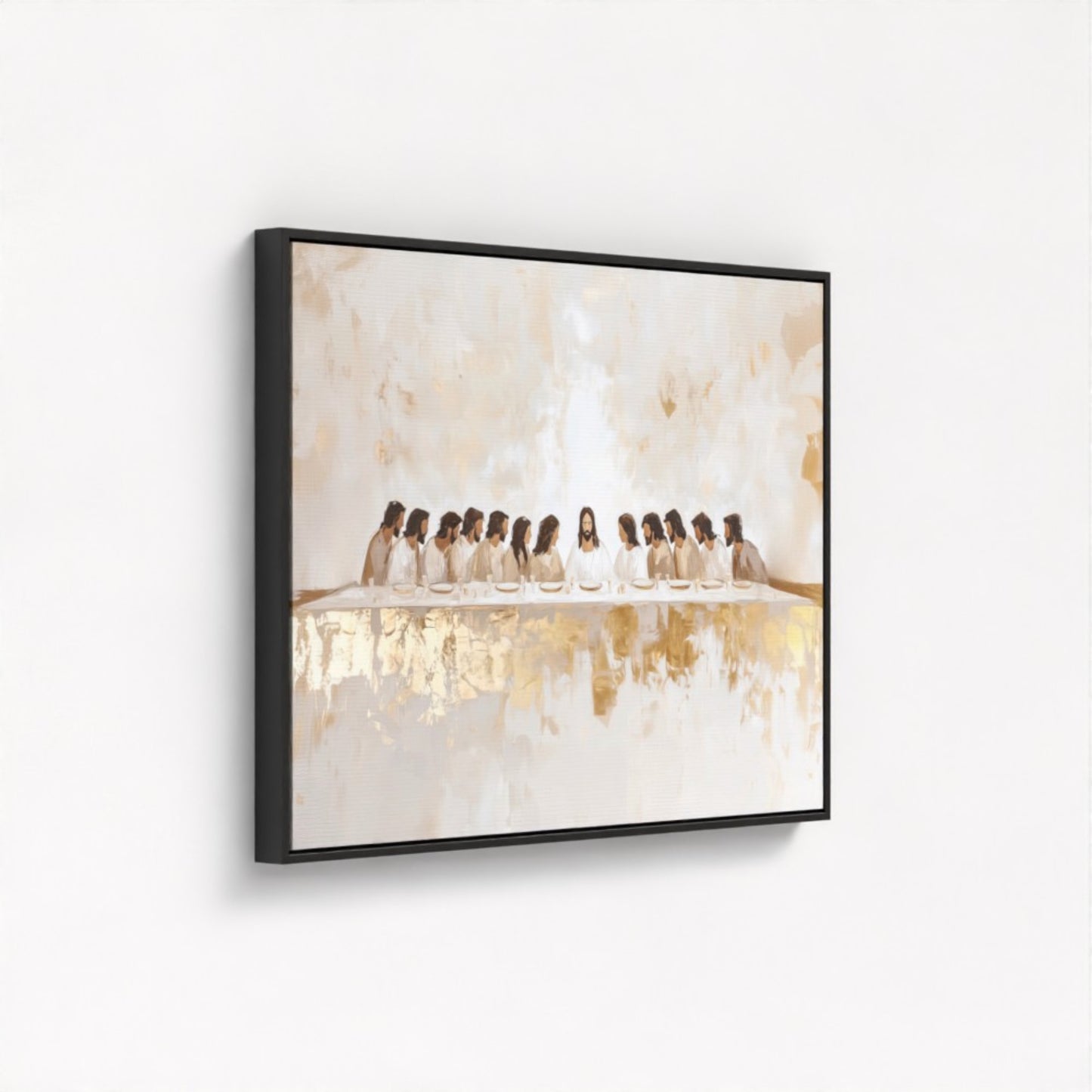 La Última Cena Abstracto Dorado - Lienzo con Marco Flotante