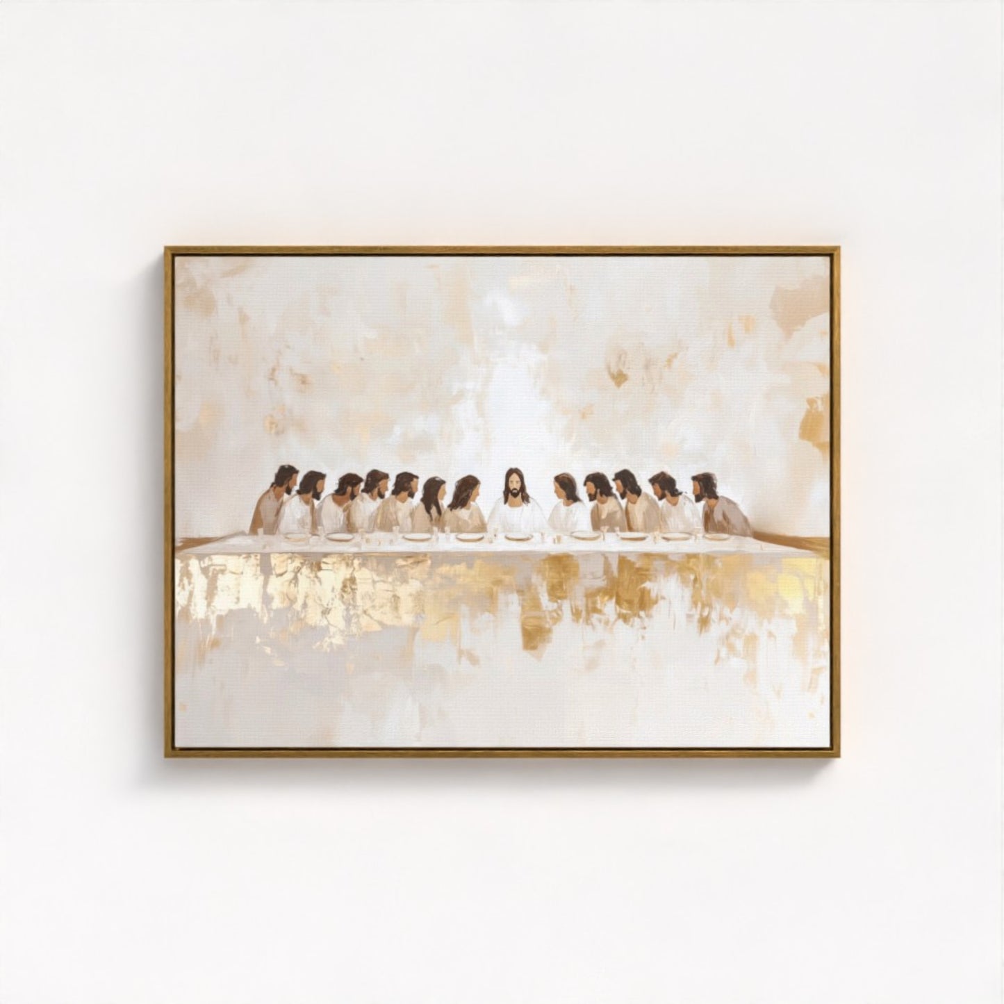 La Última Cena Abstracto Dorado - Lienzo con Marco Flotante