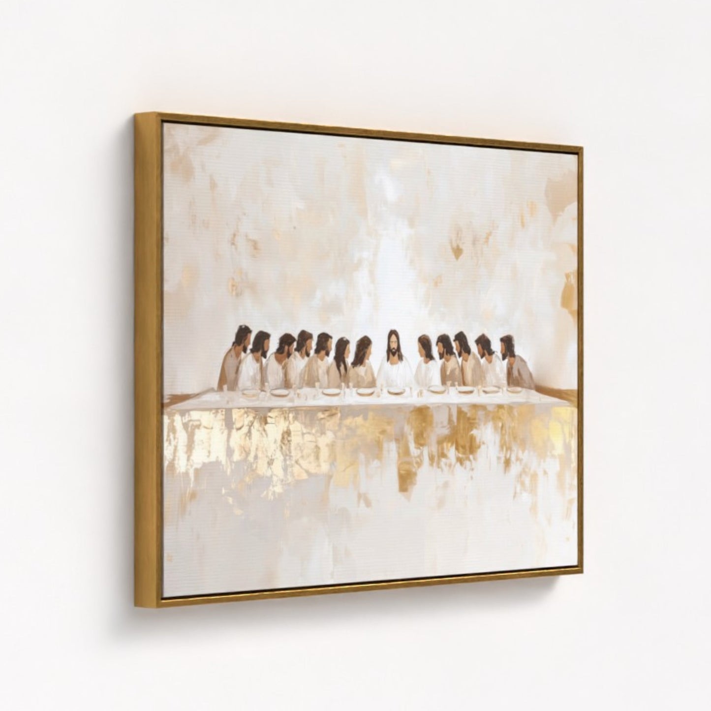 La Última Cena Abstracto Dorado - Lienzo con Marco Flotante