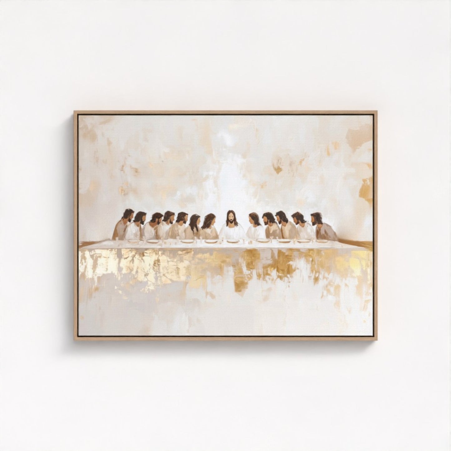 La Última Cena Abstracto Dorado - Lienzo con Marco Flotante