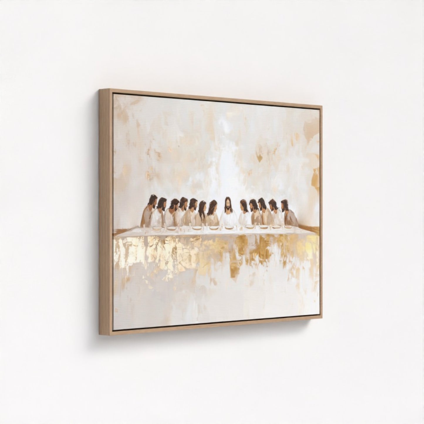 La Última Cena Abstracto Dorado - Lienzo con Marco Flotante