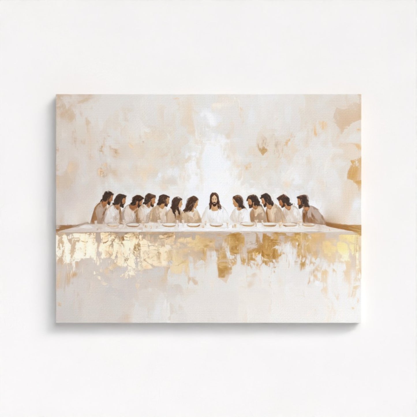 La Última Cena Abstracto Dorado - Lienzo con Marco Flotante