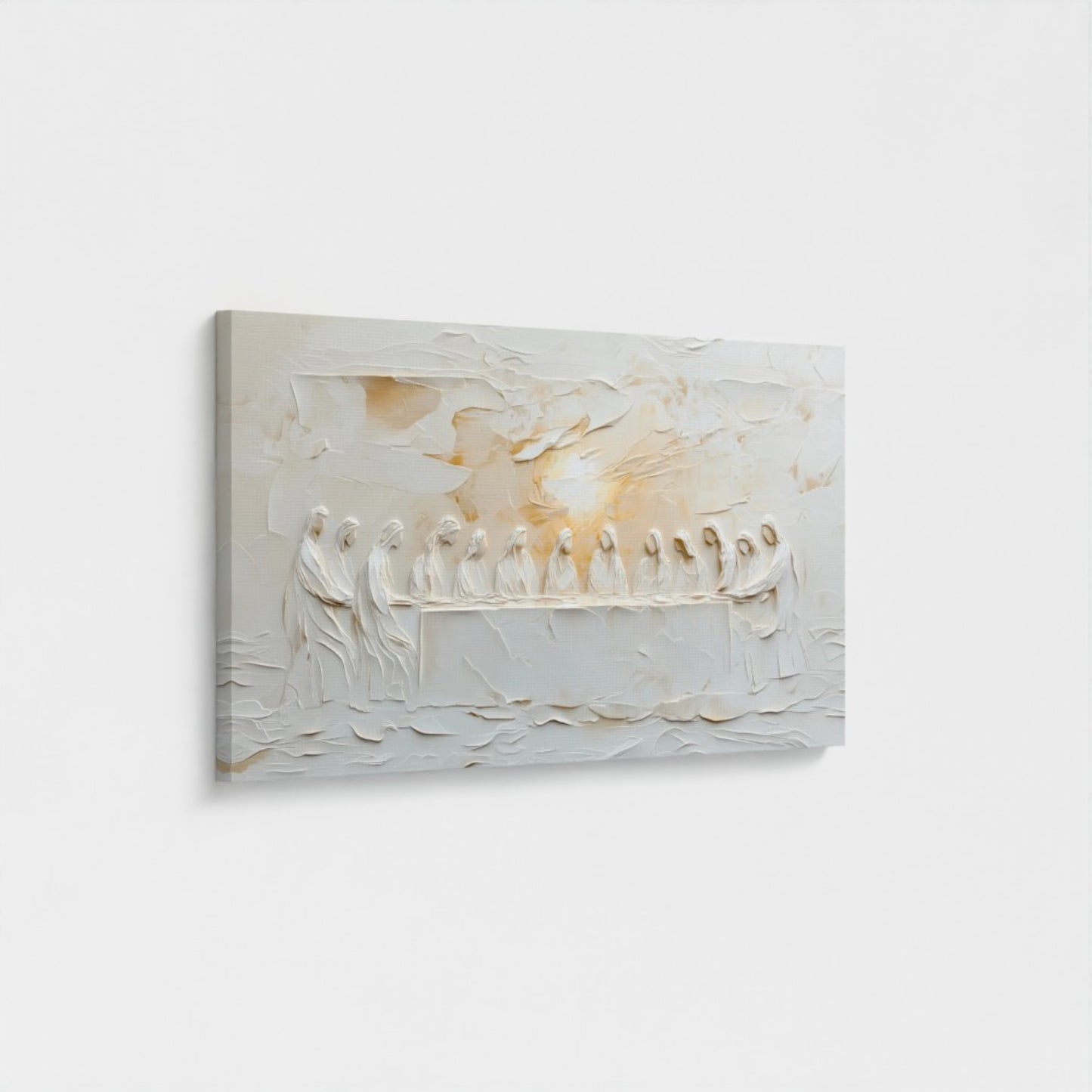 Representación escénica de La Última Cena Abstracta Beige - Lienzo con marco flotante