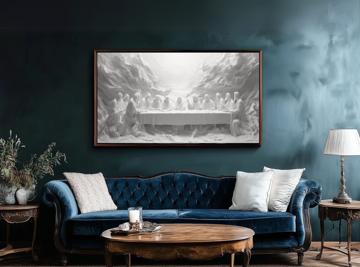Jesus Last Supper Black and White  - Float Frame Canvas