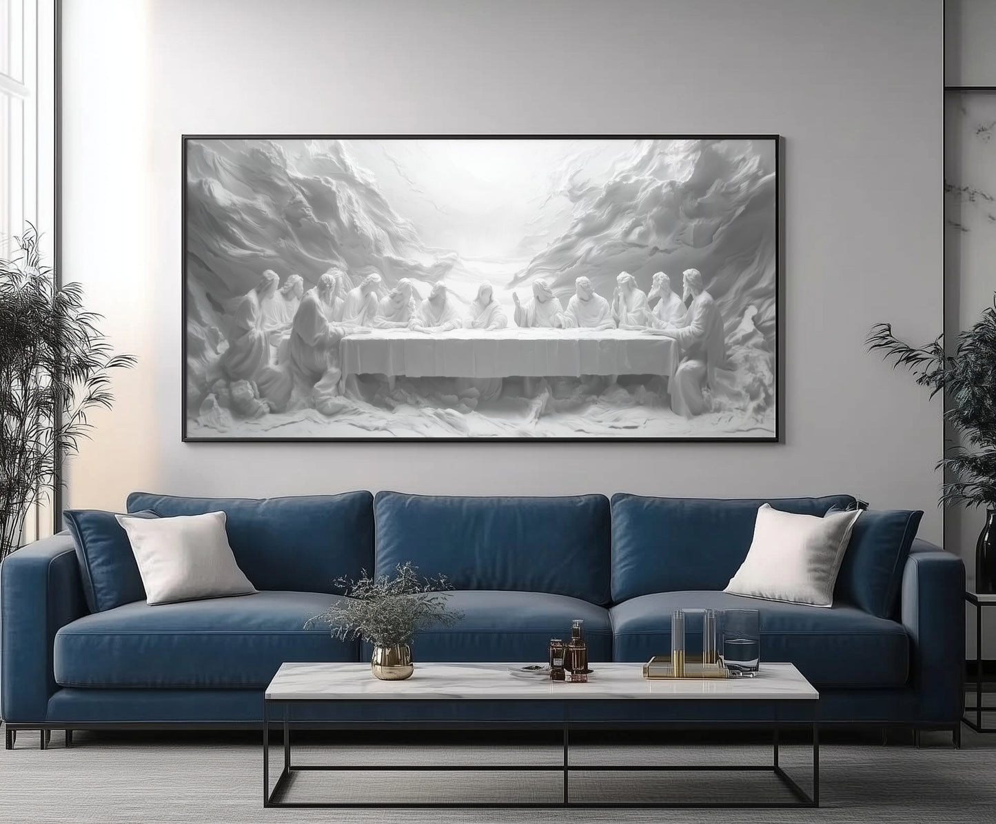 Jesus Last Supper Black and White  - Float Frame Canvas