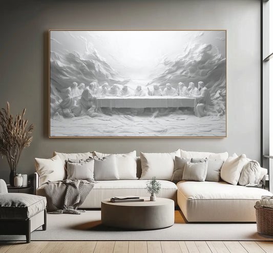 Last Supper Abstract Canvas Print, Black White Christian Wall Art  - Float Frame Canvas