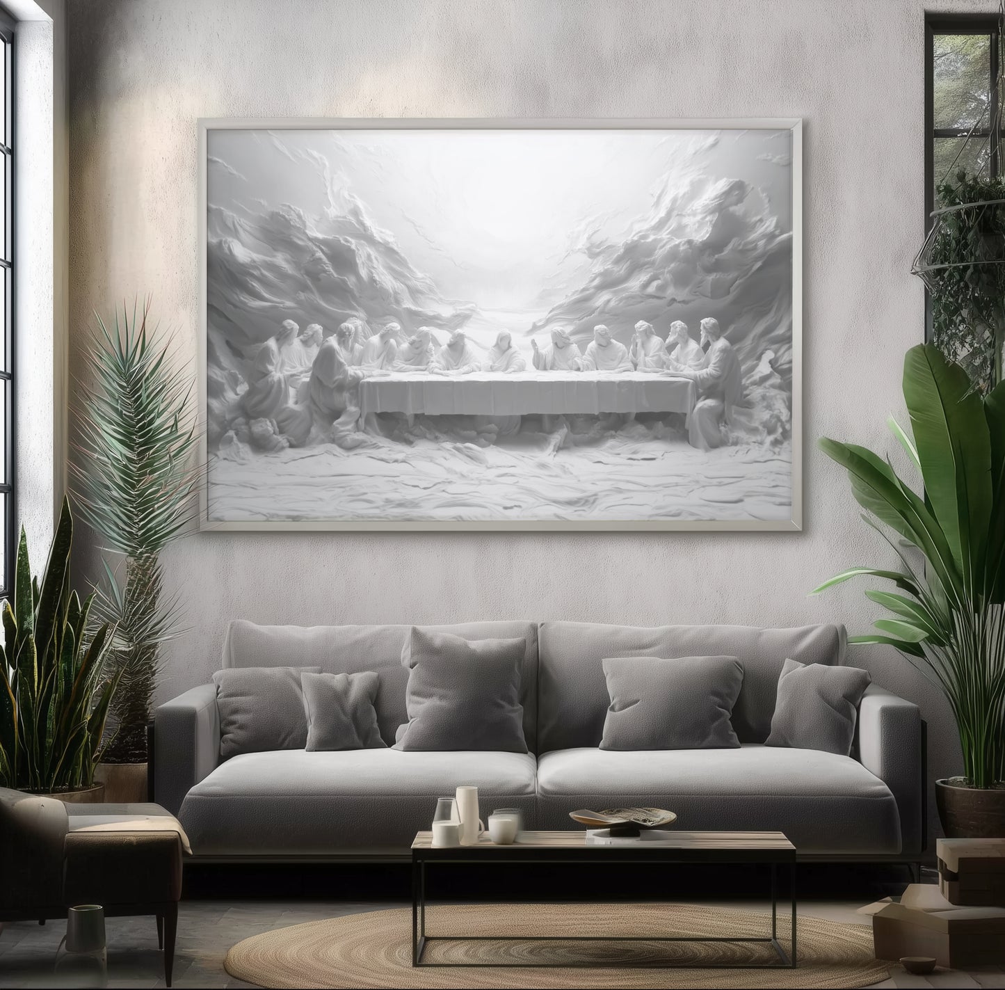 Jesus Last Supper Black and White  - Float Frame Canvas