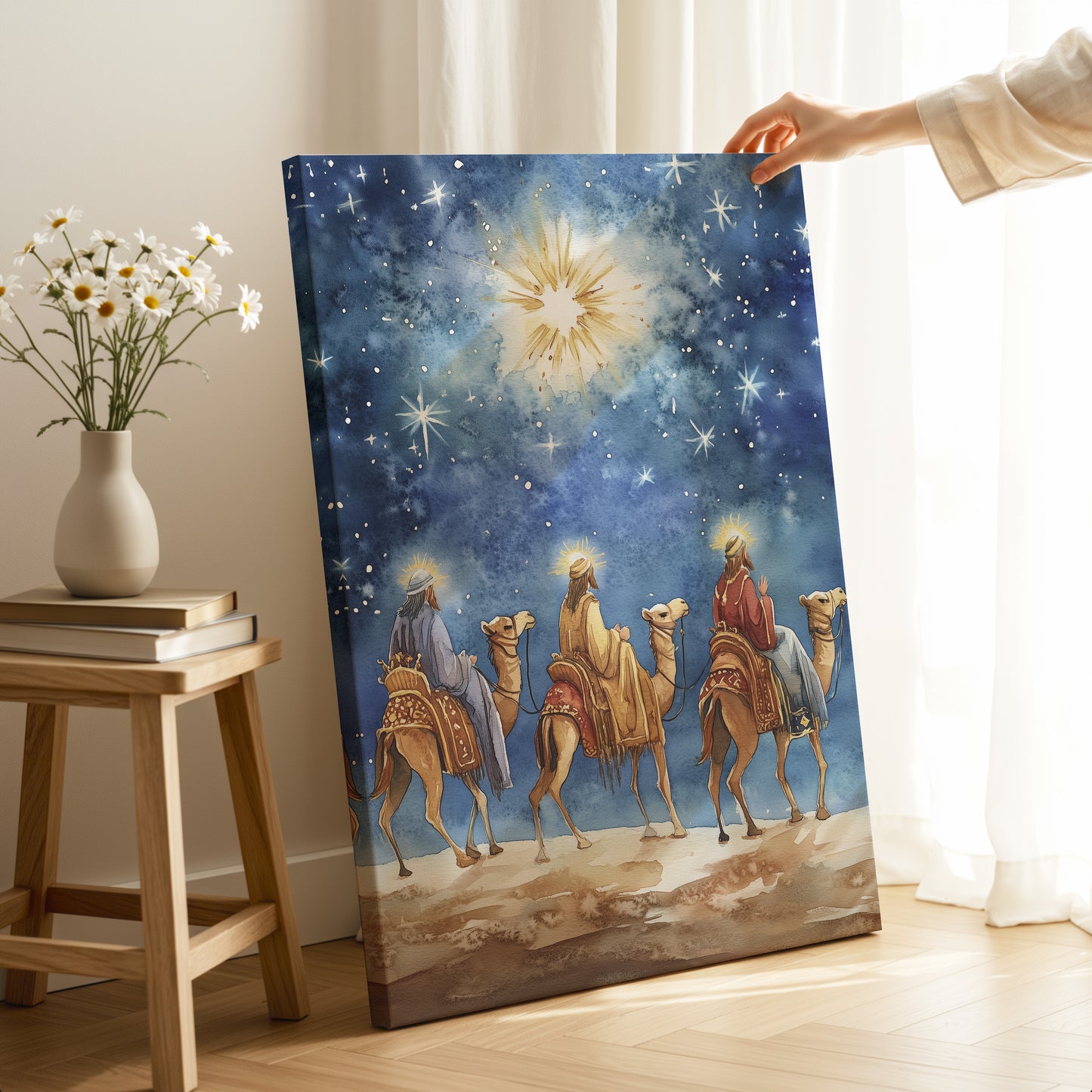 Estrella de Navidad de los Reyes Magos - Lienzo con marco flotante