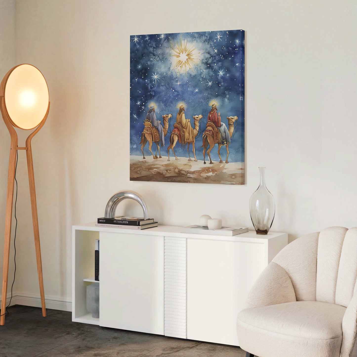 Estrella de Navidad de los Reyes Magos - Lienzo con marco flotante