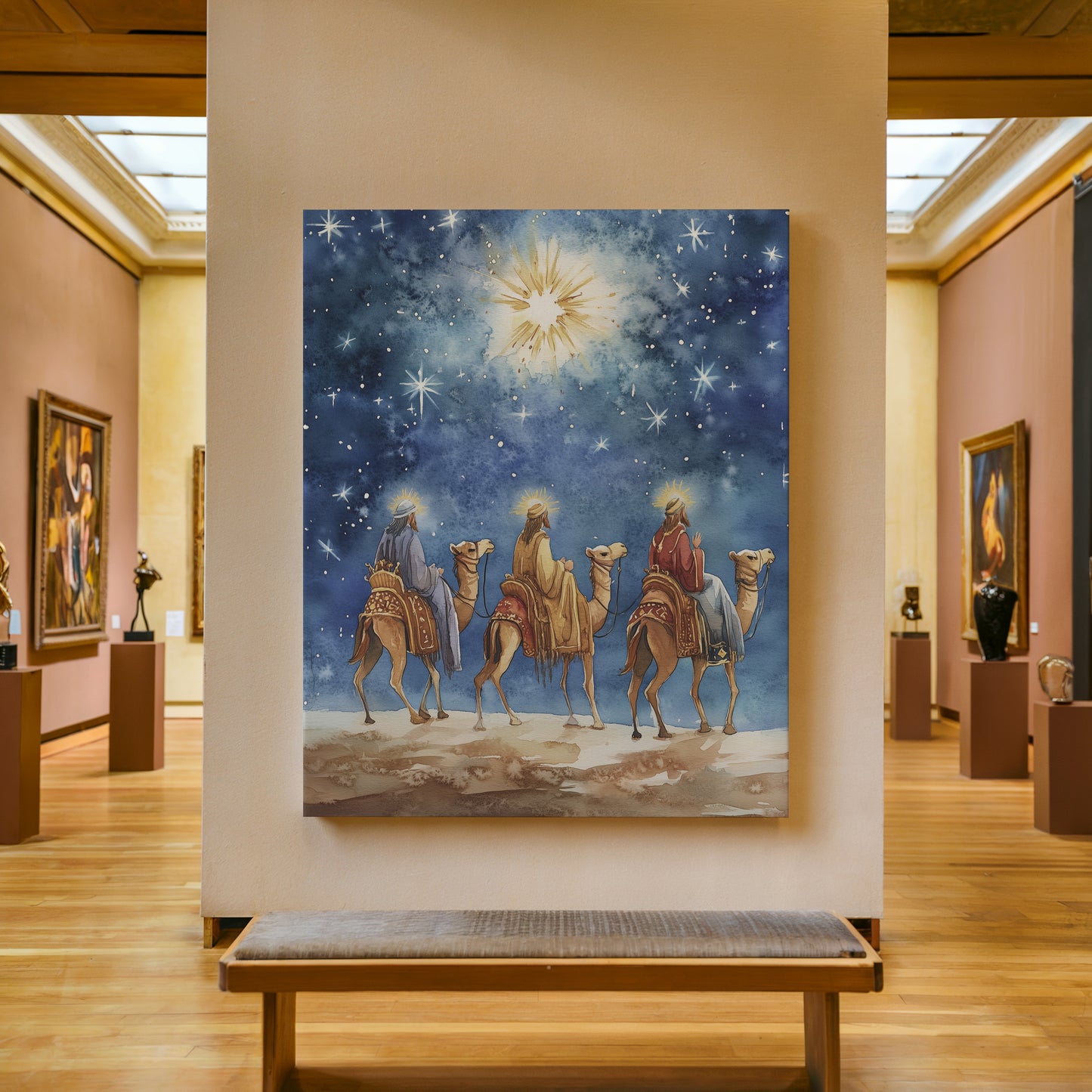 Estrella de Navidad de los Reyes Magos - Lienzo con marco flotante