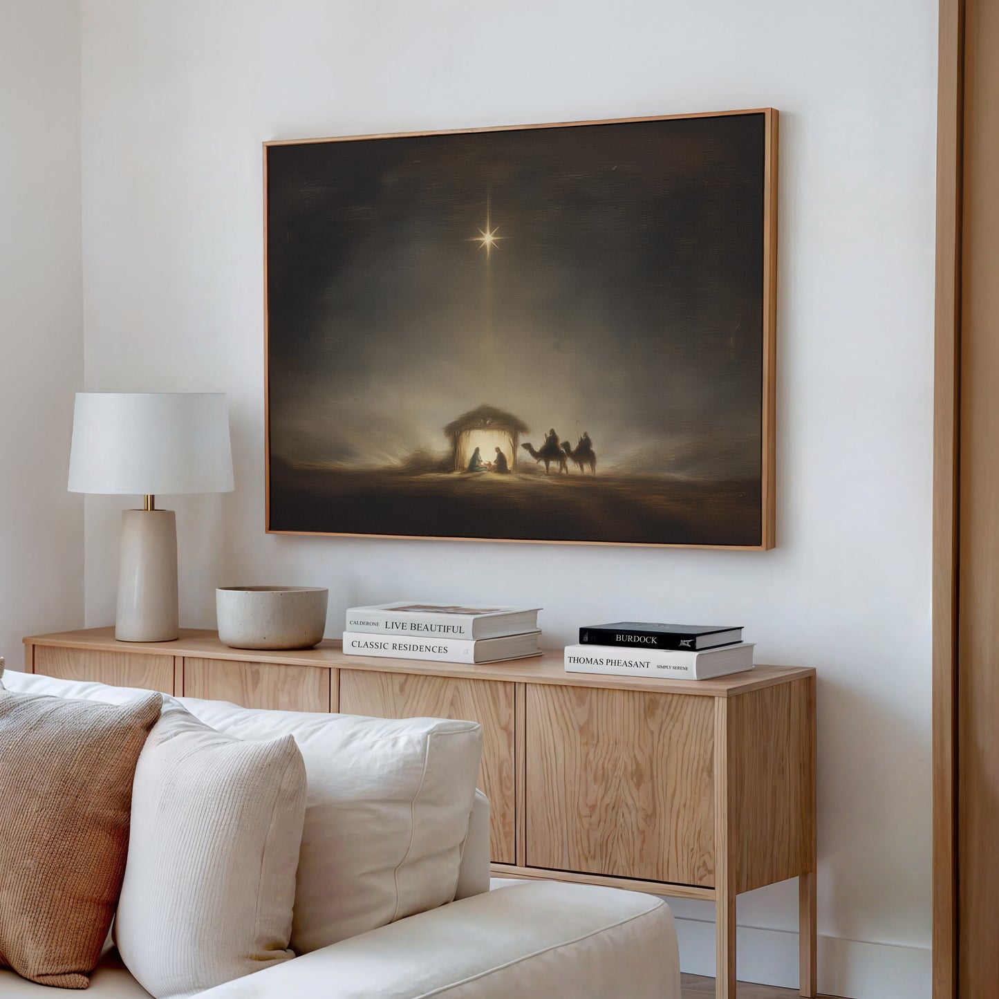 Estrella de Belén de la Noche Santa vintage - Lienzo con marco flotante