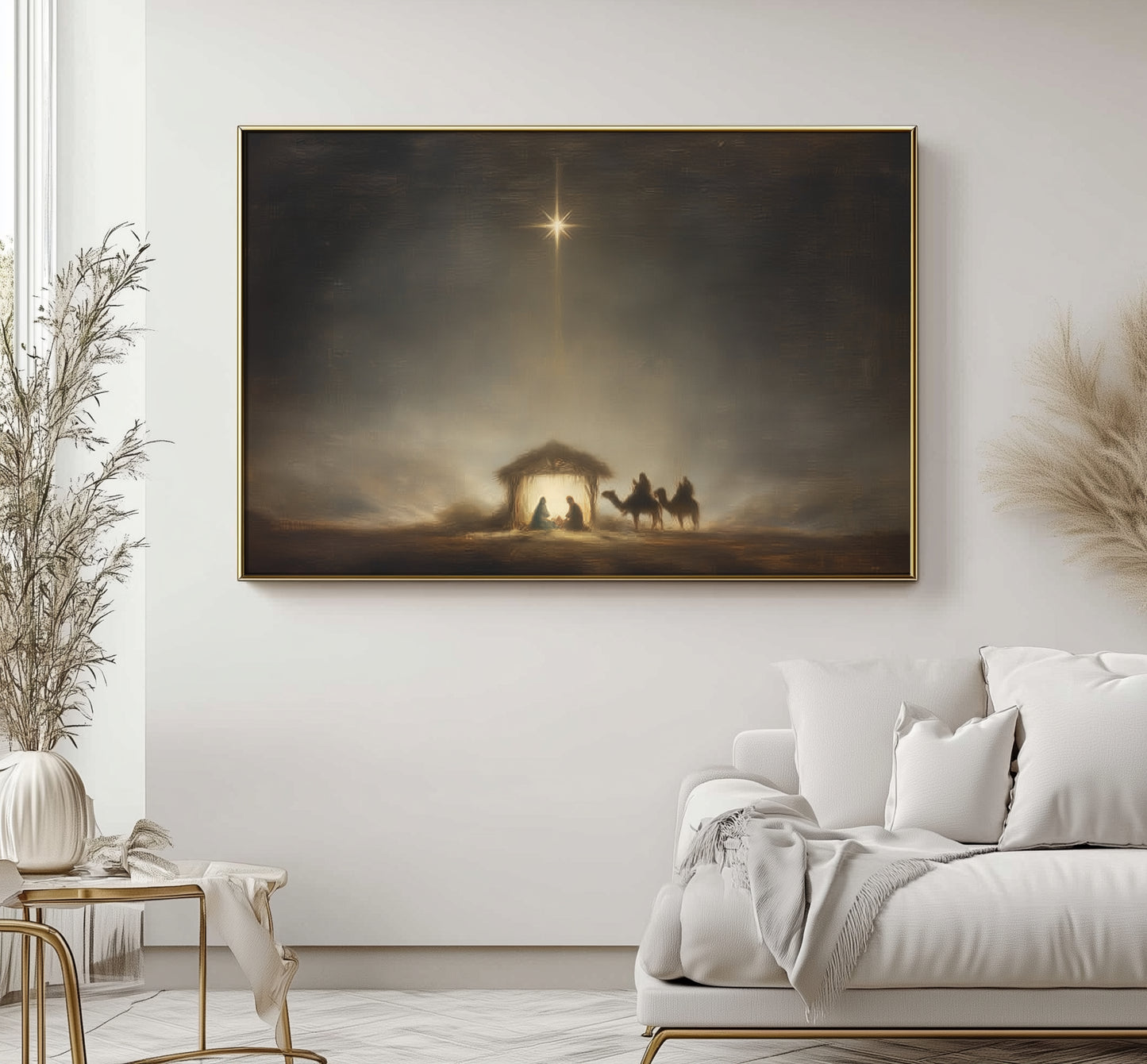 Estrella de Belén de la Noche Santa vintage - Lienzo con marco flotante