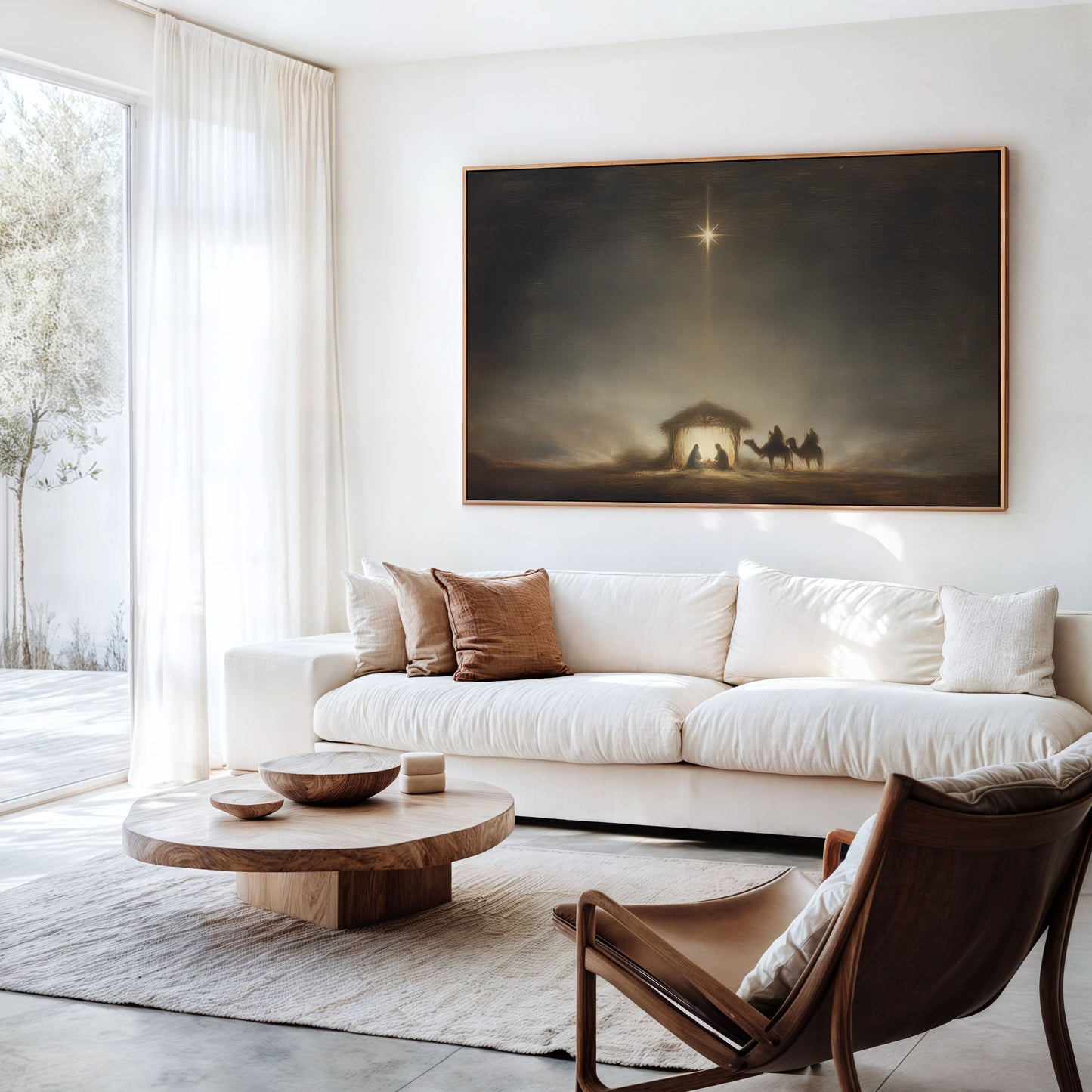 Estrella de Belén de la Noche Santa vintage - Lienzo con marco flotante