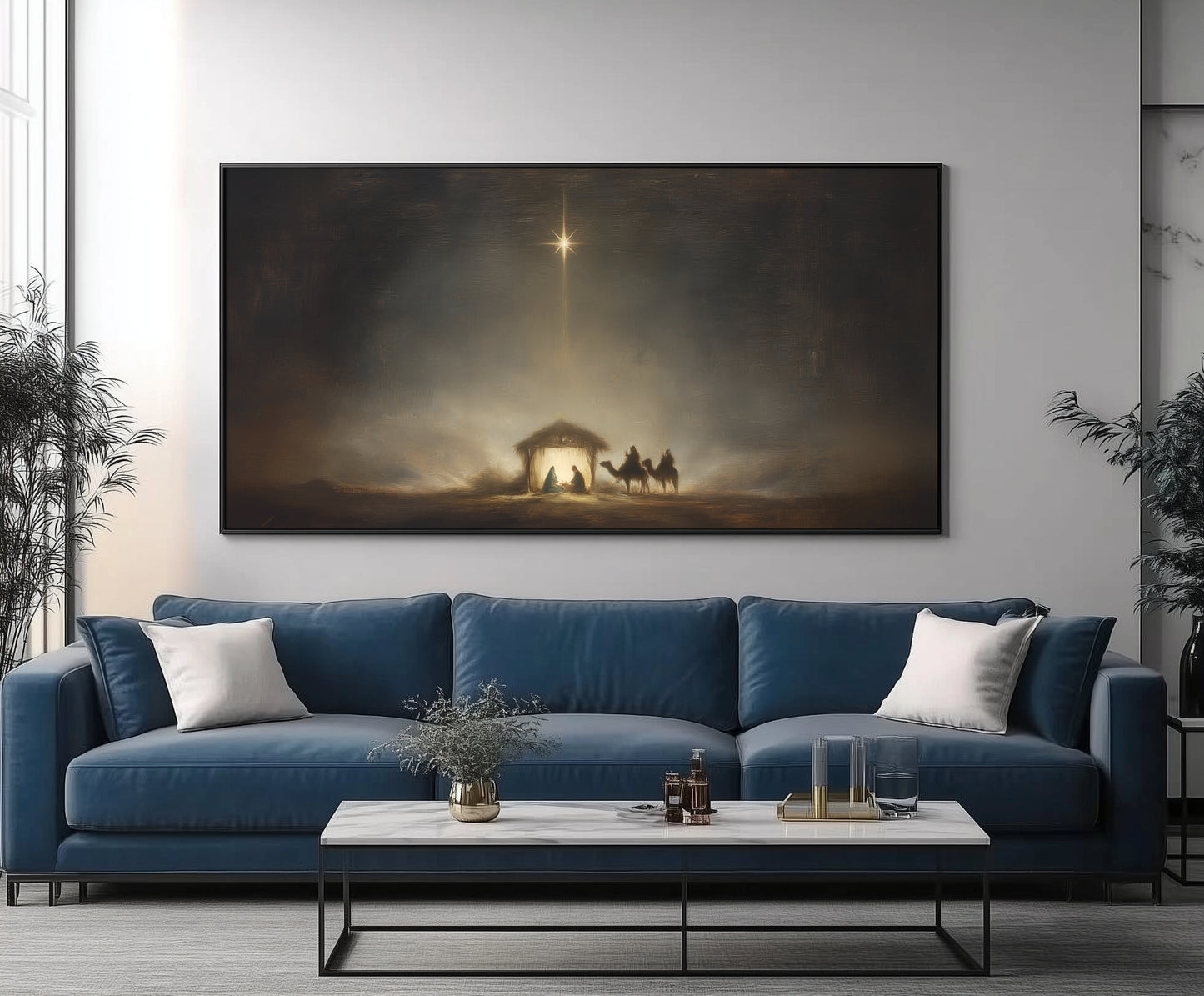 Estrella de Belén de la Noche Santa vintage - Lienzo con marco flotante