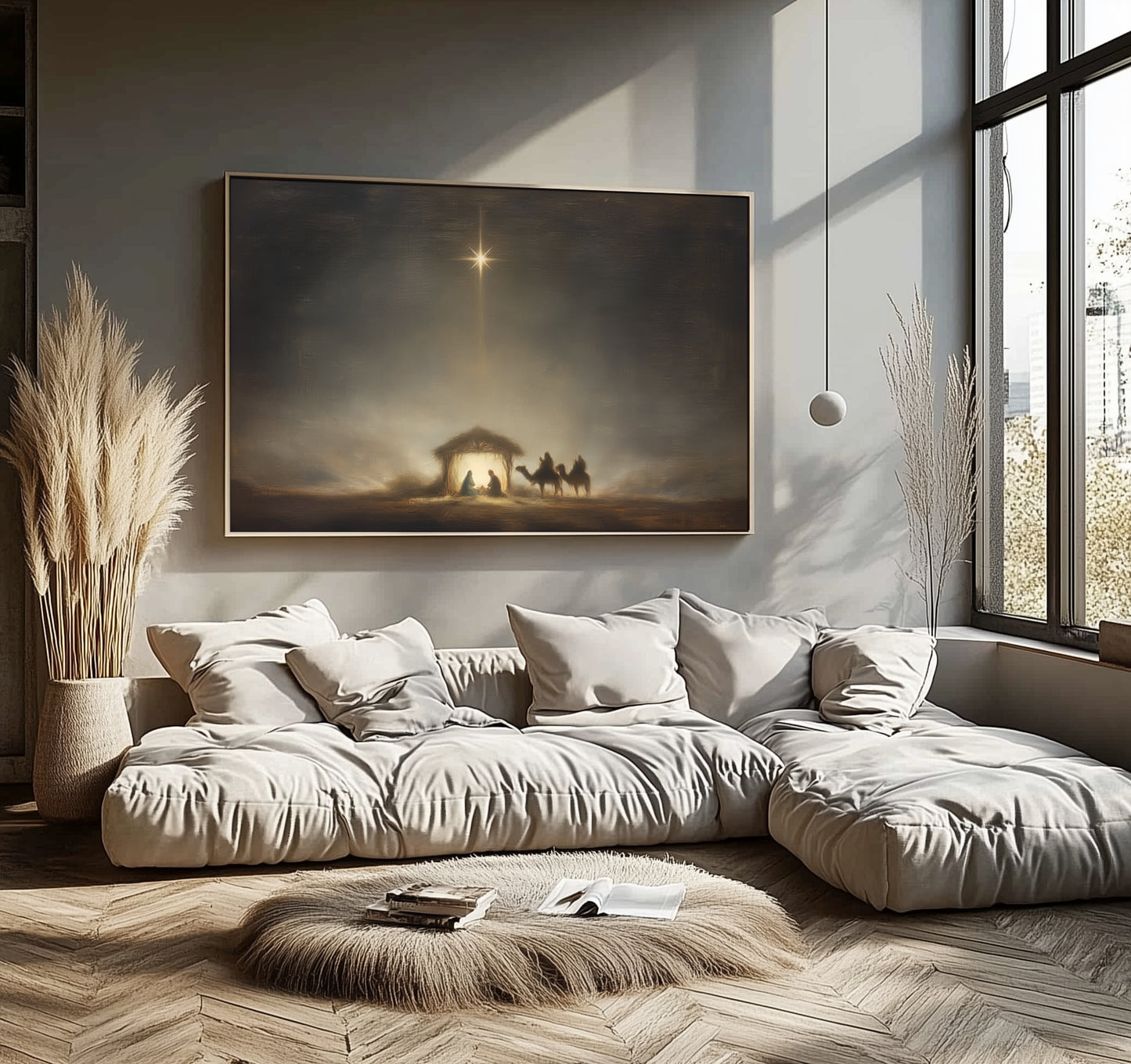 Estrella de Belén de la Noche Santa vintage - Lienzo con marco flotante