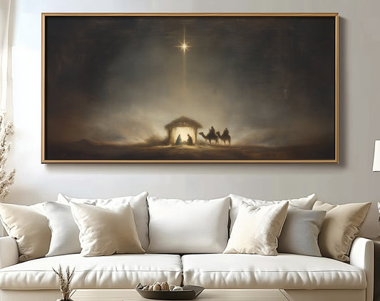 Estrella de Belén de la Noche Santa vintage - Lienzo con marco flotante