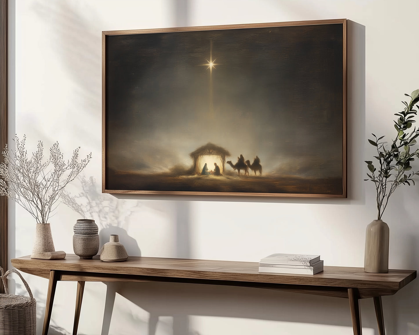 Estrella de Belén de la Noche Santa vintage - Lienzo con marco flotante