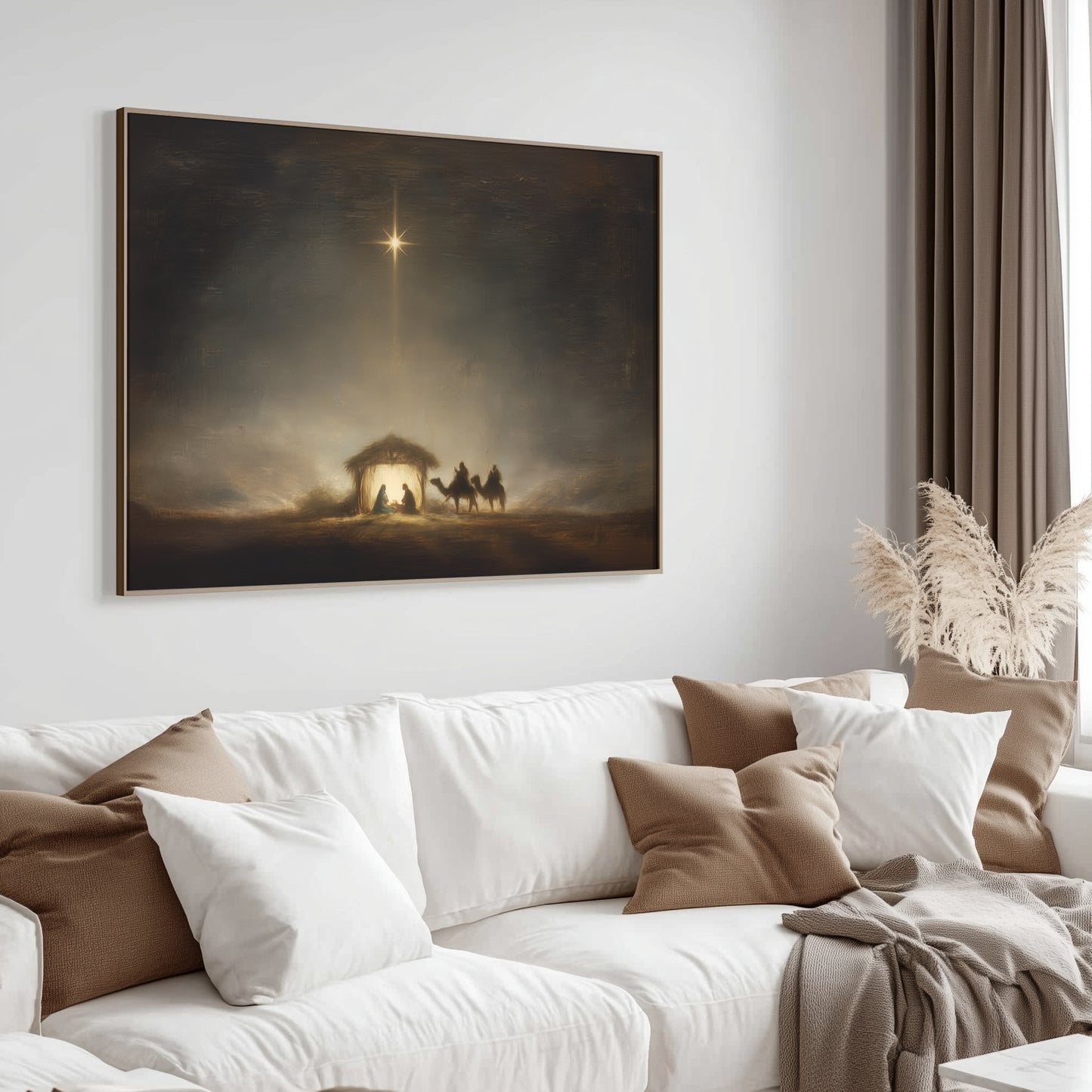 Estrella de Belén de la Noche Santa vintage - Lienzo con marco flotante