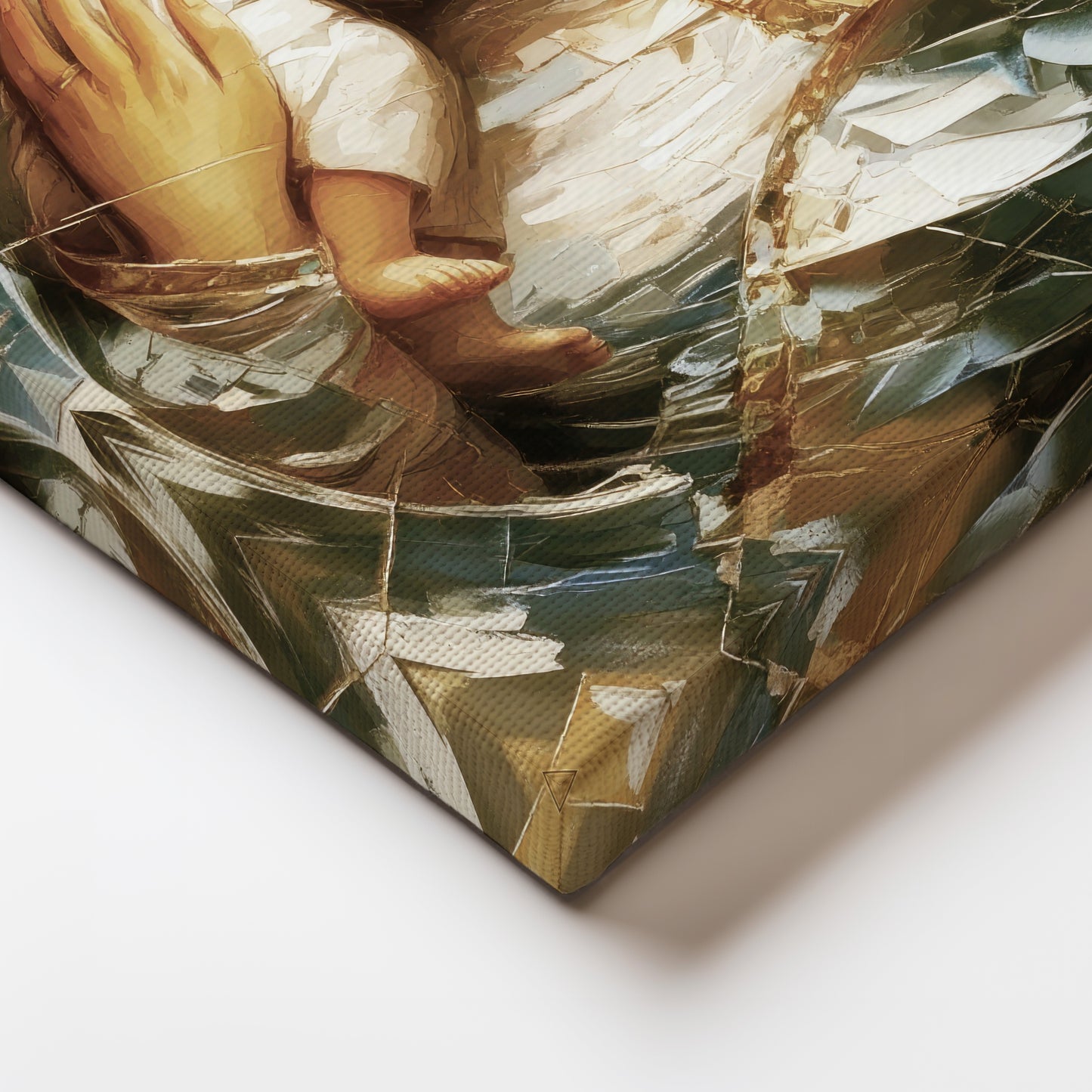 Virgen María abrazando al Niño Jesús beige - Lienzo estirado