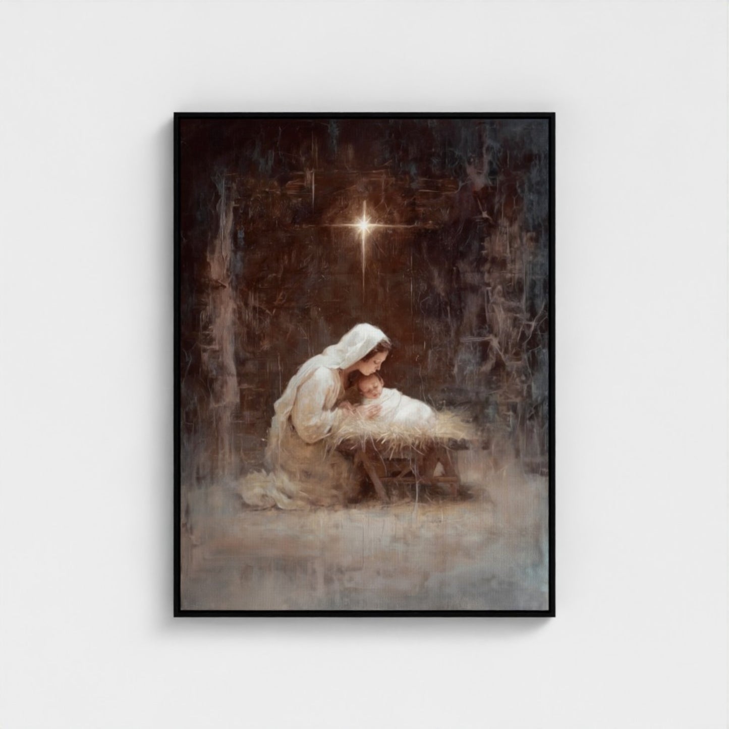 Virgen María y el Niño Jesús Vintage - Lienzo con marco flotante