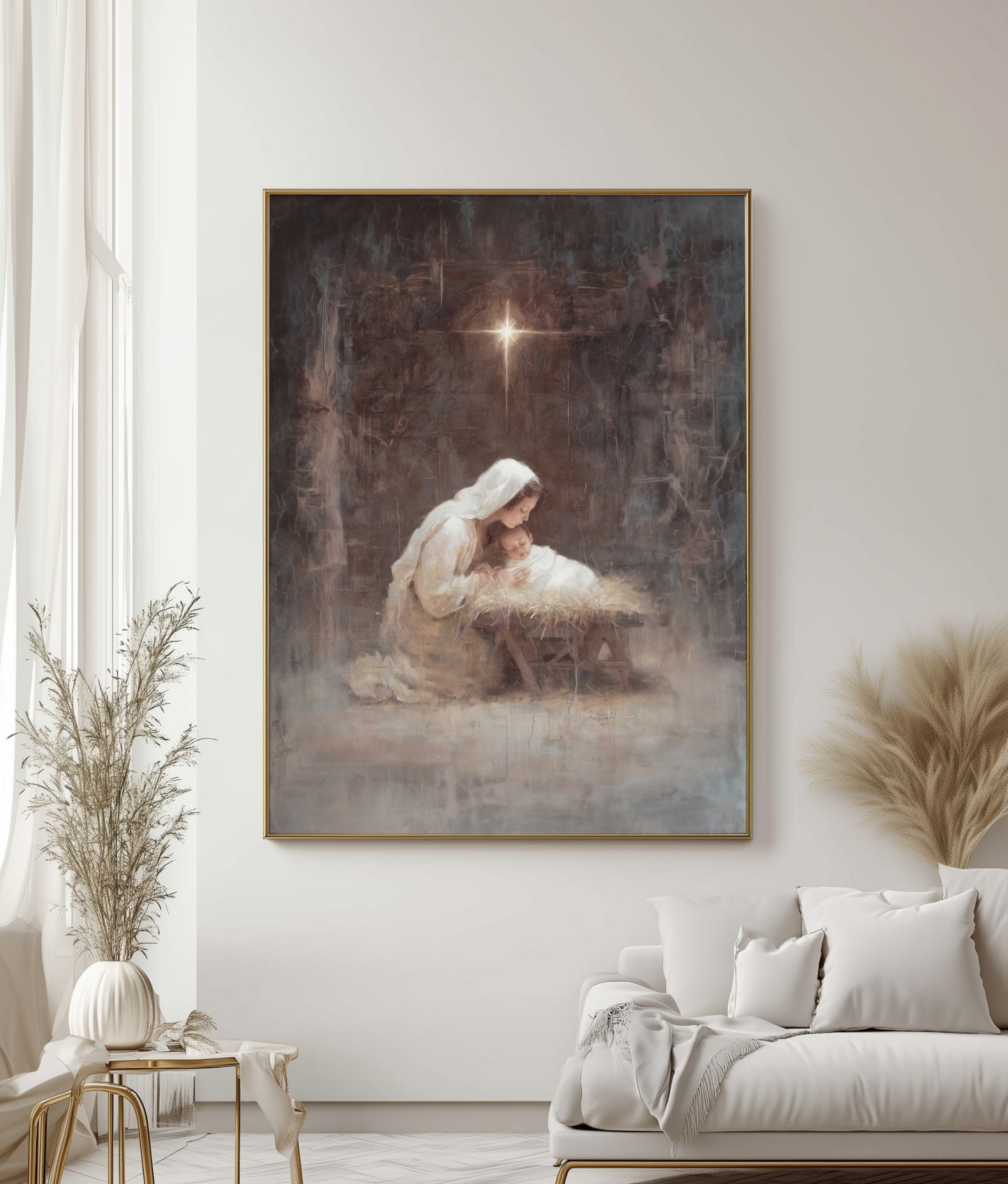 Virgen María y el Niño Jesús Vintage - Lienzo con marco flotante