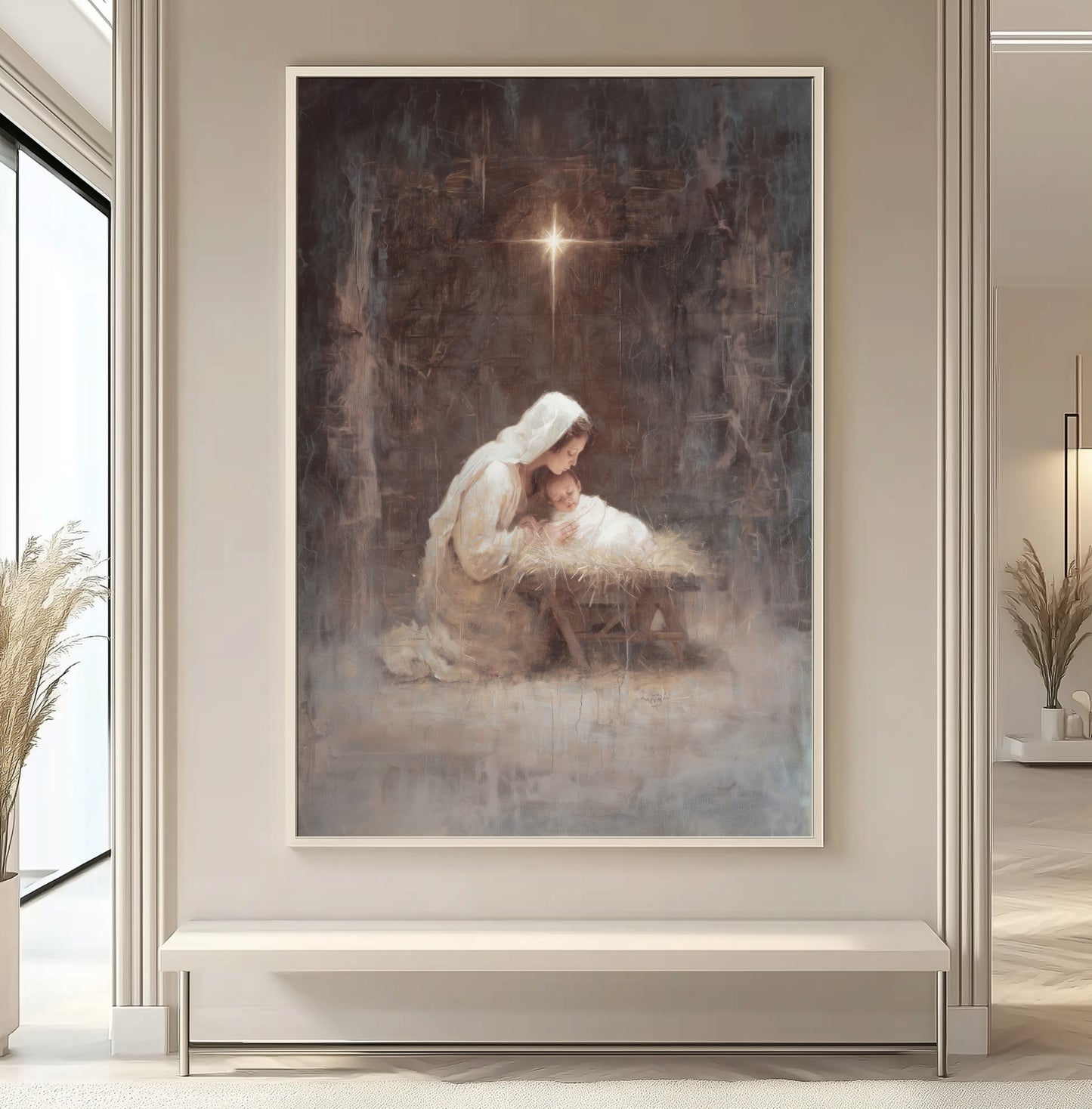 Virgen María y el Niño Jesús Vintage - Lienzo con marco flotante