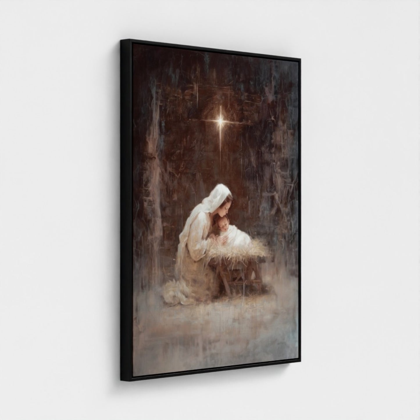 Virgen María y el Niño Jesús Vintage - Lienzo con marco flotante