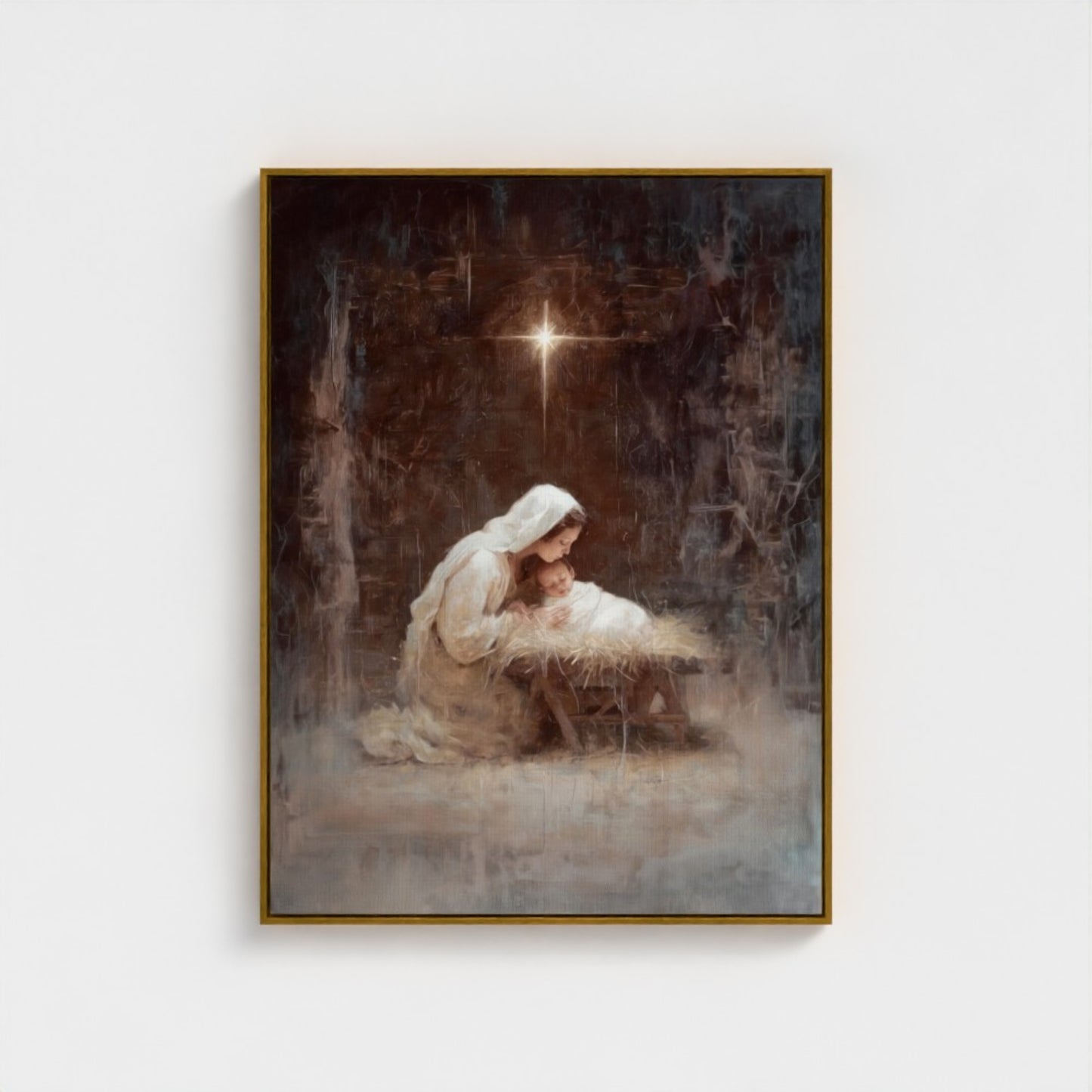 Virgen María y el Niño Jesús Vintage - Lienzo con marco flotante