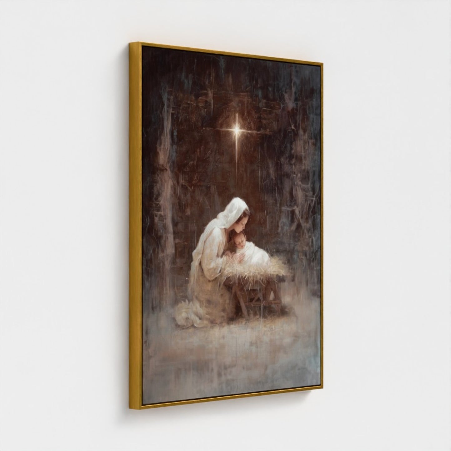 Virgen María y el Niño Jesús Vintage - Lienzo con marco flotante