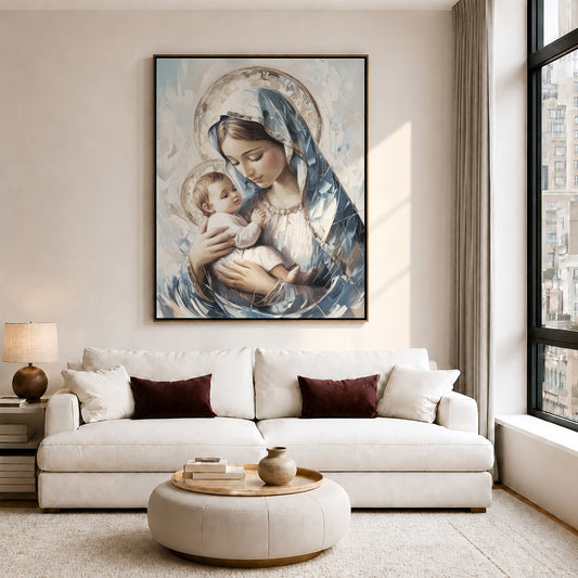 Virgin Mary and Baby Jesus - Float Frame Canvas