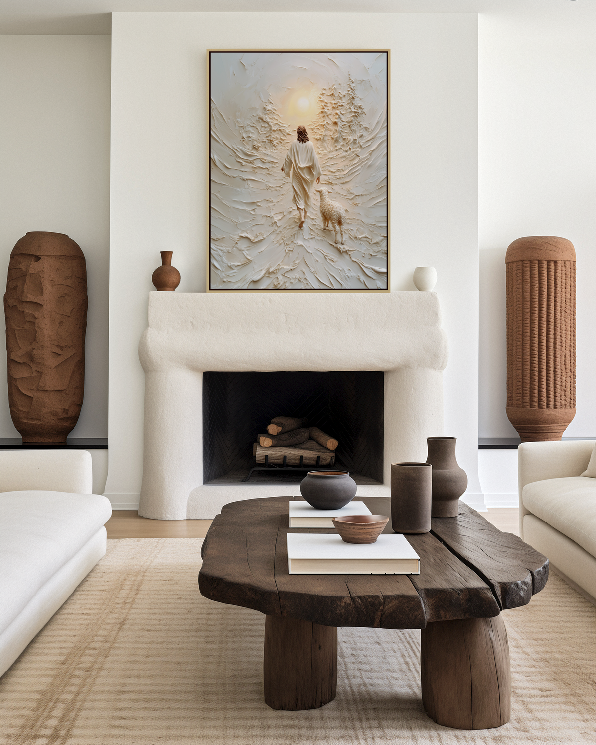 Jesus Leaves the 99 Wall Art, Modern Christian Artwork 3D Effect - Float Frame Canvas