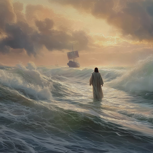 Jesus walks on water Bible Story - Float Frame Canvas