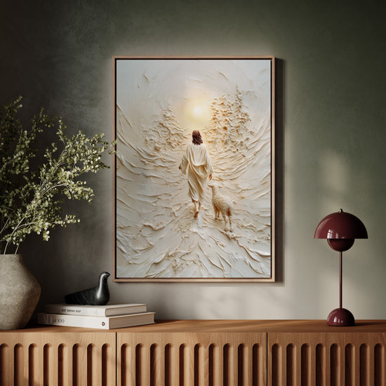 Jesus Leaves the 99 Framed Wall Art, Christian Artwork, Modern Farmhouse Living Room Canvas Print 