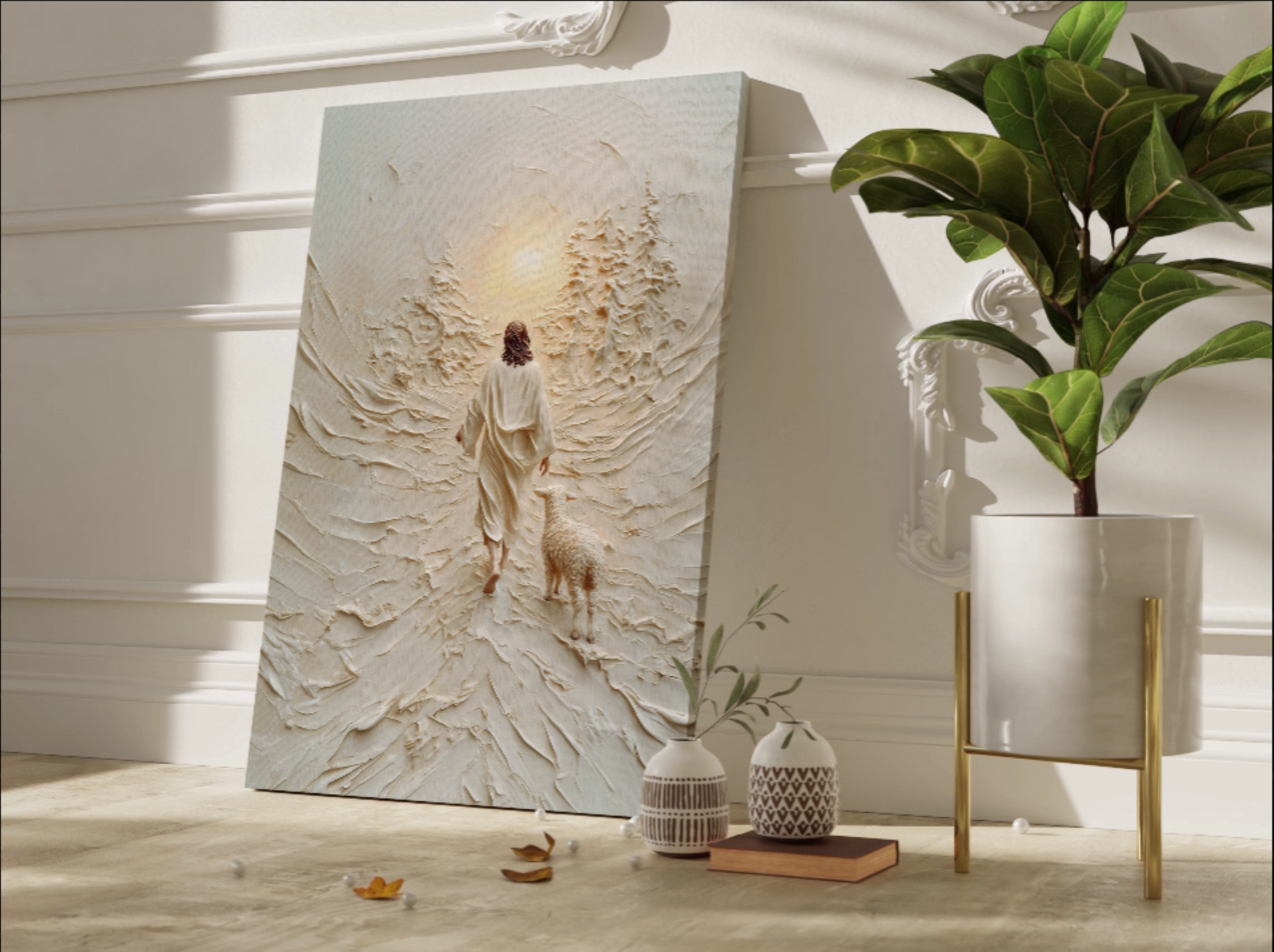 Jesus Leaves the 99 Wall Art, Modern Christian Artwork 3D Effect 